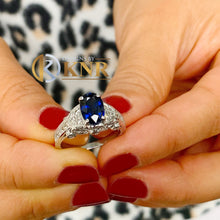 Load image into Gallery viewer, Oval Shape Natural Sapphire And Round Cut Natural Diamonds Engagement Ring Filigree Wedding Ring 14k Solid White Gold Bridal Ring 2.15ctw