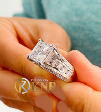 Load image into Gallery viewer, Cushion Cut Moissanite And cvd Round Cut Side Diamond Engagement Ring Right Hand Ring 14k Solid And Heavy White Gold Wedding Ring 6.50