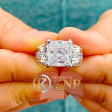 Load image into Gallery viewer, Cushion Cut Moissanite And Round Cut Sides Engagement Ring Inner Halo Wedding Ring 14k Solid Heavy White Gold Bridal Right Hand Ring 6.50ctw