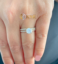 Load image into Gallery viewer, Asscher Cut Moissanite and Natural Round Cut Sides Engagement Ring And Matching Band In 14k Solid Yellow Gold Wedding Bridal Set 1.50ctw