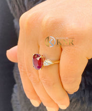 Load image into Gallery viewer, Oval Cut Ruby And CVD Pear Shape Diamonds Engagement Ring 14k Solid Yellow Gold Brisal Ring Prong Set Right Hand Ring Wedding Ring 5.00ctw