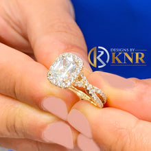 Load image into Gallery viewer, GIA Certified Natutral Cushion Cut And Round Cut Sides Diamond Engagement Ring Halo Bridal Ring 14k Solid Yellow Gold Wedding Ring 2.10ctw