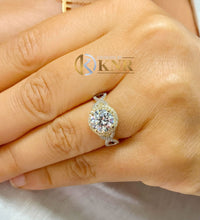 Load image into Gallery viewer, Round Cut Moissanite And Natural Round Cut Sides Diamond Engagement Ring Halo Style Wedding Ring 14k Solid Yellow Gold Bridal Ring 2.00ctw