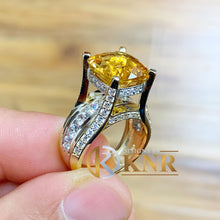 Load image into Gallery viewer, Cushion Cut Natural Yellow Citrine and Round cut Sides Natural Diamonds Engagement Ring 14K Solid Yellow And White Gold Right Hand Ring 4.80