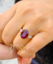 Load image into Gallery viewer, Oval Cut Ruby And CVD Pear Shape Diamonds Engagement Ring 14k Solid Yellow Gold Brisal Ring Prong Set Right Hand Ring Wedding Ring 5.00ctw