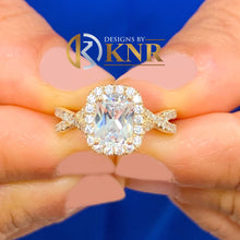Load image into Gallery viewer, GIA Certified Natutral Cushion Cut And Round Cut Sides Diamond Engagement Ring Halo Bridal Ring 14k Solid Yellow Gold Wedding Ring 2.10ctw