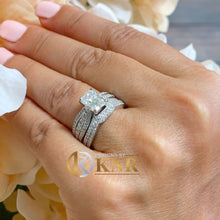 Load image into Gallery viewer, Radiant Cut And Round Sides Diamond Engagement Ring And Matching Band Bridal Set IGI Certified 14k Solid White Gold Wedding Set 3.00ct F-VS2