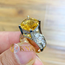 Load image into Gallery viewer, Cushion Cut Natural Yellow Citrine and Round cut Sides Natural Diamonds Engagement Ring 14K Solid Yellow And White Gold Right Hand Ring 4.80