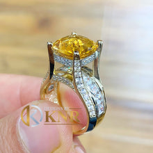 Load image into Gallery viewer, Cushion Cut Natural Yellow Citrine and Round cut Sides Natural Diamonds Engagement Ring 14K Solid Yellow And White Gold Right Hand Ring 4.80