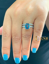 Load image into Gallery viewer, 14k solid white gold cushion cut blue sapphire and natural diamonds engagement ring halo, bridal, wedding, anniversary 5.00CT
