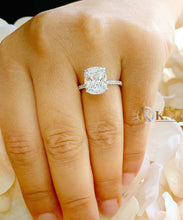 Load image into Gallery viewer, Elongated Cushion Cut Moissanite And Round Cut Sides Engagement Ring In 14k Solid White Gold Bridal Ring Minimalist Wedding Ring 5.25ctw