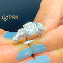 Load image into Gallery viewer, GIA Certified 14k Solid White Gold Round Cut And Baguettes Cut Diamond Engagement Ring Antique Deco 2.70ctw