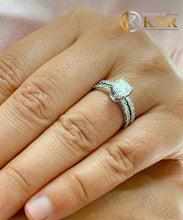 Load image into Gallery viewer, GIA Certified Cushion And Round Cut Sides Natural Diamond Engagement Ring And Band Halo Bridal Wedding Bridal Set 14k Solid White Gold 1.50