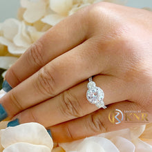 Load image into Gallery viewer, Round Cut Moissanite Engagement Ring Three Stone Style And Round Cut Sides Natural Diamonds 14k Solid White Gold Wedding Bridal Ring 2.15ctw