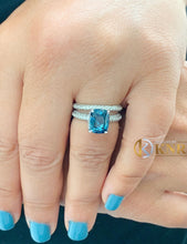 Load image into Gallery viewer, 14k solid white gold cushion cut blue sapphire and natural diamonds engagement ring halo, bridal, wedding, anniversary 5.00CT