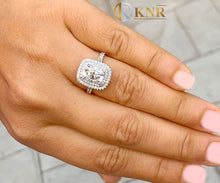 Load image into Gallery viewer, Cushion Cut Moissanite and Round Cut Sides Cvd Diamond Engagement Ring Double Halo Style 14K Solid White Gold Wedding Bridal Ring 4.00ct