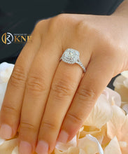 Load image into Gallery viewer, Cushion Cut Moissanite and Round Cut Sides Cvd Diamond Engagement Ring Split Shank Style Double Halo Wedding Ring Halo Bridal Ring 1.80