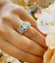 Load image into Gallery viewer, Princess Center And Emerald Baguettes and Round Cut Sides Moissanite Engagement Ring And Two Bands 14k Solid Yellow Gold Wedding Set 5.00ctw