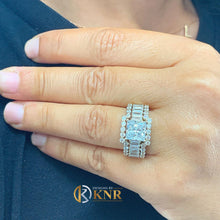 Load image into Gallery viewer, Princess Center And Emerald Baguettes and Round Cut Sides Moissanite Engagement Ring And Two Bands 14k Solid Yellow Gold Wedding Set 5.00ctw