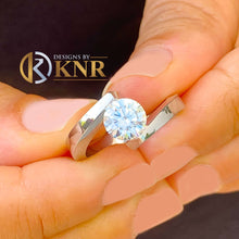 Load image into Gallery viewer, 14k Solid And Heavy White Gold Round Cut Natural Diamond Engagement Ring Tension Set Ring Solitaire Ring Wedding Ring 1.00ctw