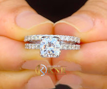 Load image into Gallery viewer, Cushion Cut Moissanite and Round Cut Sides Natural Diamond Engagement Ring And Matching Band Set In 14k Solid White Gold Halo Style 1.90ctw