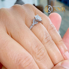 Load image into Gallery viewer, Pear Shape Moissanite And Round Cut Sides Engagement Ring 14k Solid White Gold Bridal Ring Halo Antique Filigree Style Wedding Ring 1.20ctw