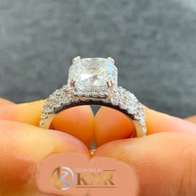 Load image into Gallery viewer, Cushion Cut And Round Cut Sides Diamond Engagement Ring And Two Matching Bands IGI Certified 14k Solid White Gold Wedding Set 3.50ct F-VS2