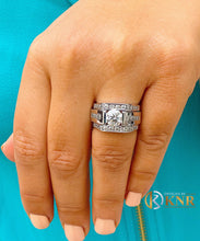 Load image into Gallery viewer, GIA Certified Round Cut Natural Diamond Engagement Ring And Two Matching Bands Tension Set Wedding Set 14k Solid And Heavy White Gold 2.25ct
