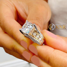 Load image into Gallery viewer, Cushion Cut Moissanite And Round Cut Engagement Ring Inner Halo Bridal Ring For Her Set In 14k Solid White And Yellow Gold Wedding Ring 6.50