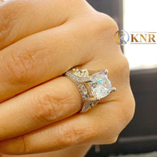 Load image into Gallery viewer, Cushion Cut Moissanite And Round Cut Engagement Ring Inner Halo Bridal Ring For Her Set In 14k Solid White And Yellow Gold Wedding Ring 6.50