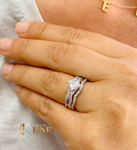 Load image into Gallery viewer, GIA Certified Natural Princess Cut And Round Cut Sides Diamond Engagement Ring And Two Matching Bands 14k Solid White Gold Wedding Set 1.50