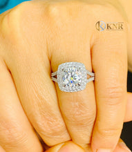 Load image into Gallery viewer, Round Cut Moissanite Engagement Ring Halo Split Shank Design Bridal Ring Double Halo Wedding Ring Filigree Styel 14k Solid White Gold 3.00ct