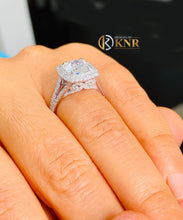 Load image into Gallery viewer, Round Cut Moissanite Engagement Ring Halo Split Shank Design Bridal Ring Double Halo Wedding Ring Filigree Styel 14k Solid White Gold 3.00ct