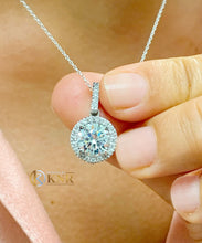Load image into Gallery viewer, Round Cut IGI Certified Diamonds Necklace Pendent And Chain Halo Design Set 14K Solid White Gold Filigree Style Wedding Bridal Gift 1.75ctw