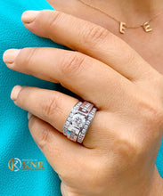 Load image into Gallery viewer, Round Cut Moissanite Engagement Ring Two Matching Bands Tension Set Ring Bridal Set 14k Solid And Heavy White Gold Wedding Set 2.50ctw