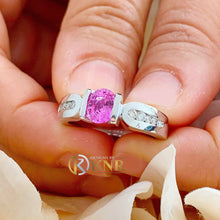 Load image into Gallery viewer, Oval Shape Natural Pink Sapphire Ring And Round Cut Natural Diamonds Ring Semi Tension Set Ring 14K Solid White Gold Engagement Ring 1.75ctw