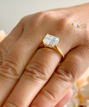 Load image into Gallery viewer, Radiant Cut Moissanite Engagement Ring Women's Solitaire Bridal Four Prong Set 14k Solid Yellow Gold Wedding Ring Filigree Edging Style 3.50