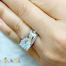 Load image into Gallery viewer, Cushion Cut Moissanite And Round Cut Engagement Ring Inner Halo Bridal Ring For Her Set In 14k Solid White And Yellow Gold Wedding Ring 6.50