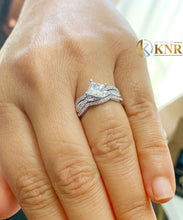 Load image into Gallery viewer, Princess Cut And Round Cut Sides Diamond Engagement Ring And Two Matching Bands IGI Certified 14k Solid White Gold Wedding Set 1.50ctw F-VS2