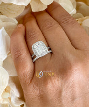 Load image into Gallery viewer, Emerald Cut Moissanite And cvd Round Side Diamonds Engagement Ring And Matching Band 14k Solid White Gold Double Halo Wedding Set 3.50ctw