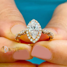 Load image into Gallery viewer, Marquise Cut Moissanite And Round Cut Sides Engagement Ring Halo Style Set In 14k Solid Rose Gold Filigree Style Bridal Wedding Ring 1.35ctw