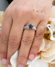Load image into Gallery viewer, Round Cut Natural Sapphire And Natural Diamond Ring Wedding Ring Princess Cut Bridal Anniversary Ring Filigree 14K Solid White Gold 2.35ctw