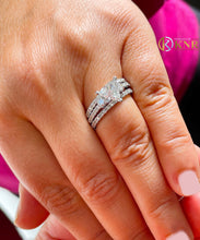 Load image into Gallery viewer, Triangle Cut Center Moissanite And Round Cut Engagement Ring And Two Matching Bands Set Unique 14K Solid White Gold Wedding Bridal Set 2.00