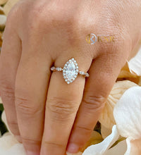 Load image into Gallery viewer, Marquise Cut Moissanite And Round Cut Sides Engagement Ring Halo Style Set In 14k Solid Rose Gold Filigree Style Bridal Wedding Ring 1.35ctw