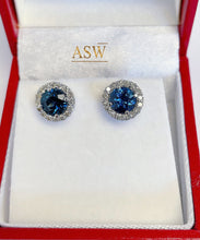Load image into Gallery viewer, Round Cut Natural Sapphire And Diamond Halo Style Earrings Wedding Gift Anniversary Earrings Bridal Stud Earrings Sapphire Earrings 2.00ctw