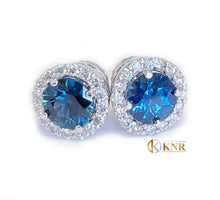 Load image into Gallery viewer, Round Cut Natural Sapphire And Diamond Halo Style Earrings Wedding Gift Anniversary Earrings Bridal Stud Earrings Sapphire Earrings 2.00ctw