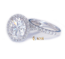 Load image into Gallery viewer, Oval Cut Moissanite and Round Cut Sides Engagement Ring And Matching Band 14k Solid White Gold Wedding Set Halo Style Bridal Set 4.50ctw