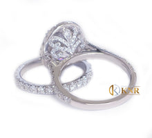 Load image into Gallery viewer, Oval Cut Moissanite and Round Cut Sides Engagement Ring And Matching Band 14k Solid White Gold Wedding Set Halo Style Bridal Set 4.50ctw