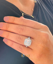 Load image into Gallery viewer, Asscher Cut Moissanite and Round Cut Side Cvd Diamond Engagement Ring 14k Solid White Gold Deco Style Bridal propose Wedding Ring 4.05ctw