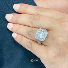 Load image into Gallery viewer, Asscher Cut Moissanite and Round Cut Sides CVD Diamonds Bezel Set Engagement Ring 14k Solid and Heavy White Gold Wedding Ring 4.60ctw